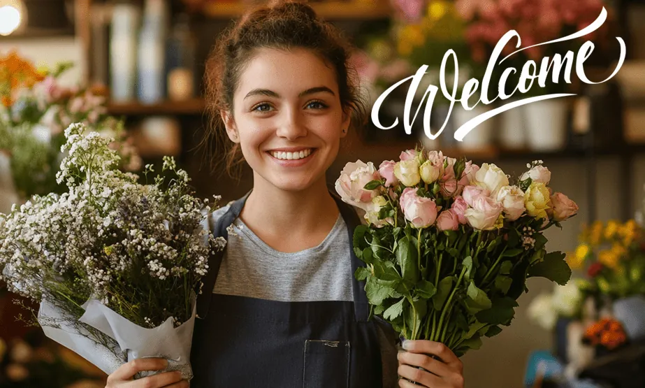 Florist hand-selecting and preparing fresh flowers for a custom bouquet